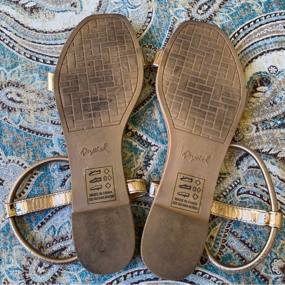 Qupid rose gold metallic elastic ankle flat sandal leather foot bed 8.5 - Picture 6 of 8